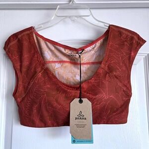 prAna Aprica Bra Copper Fronds Tropical Leaf  Sport Bra Crop Top Sz S Active